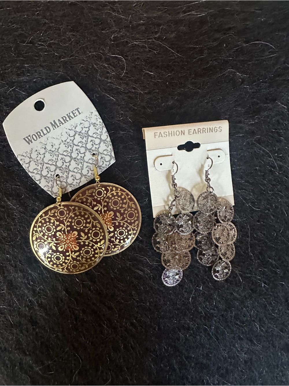 Cost Plus World Market Gold and Brown Filigree Disc Earrings NWT